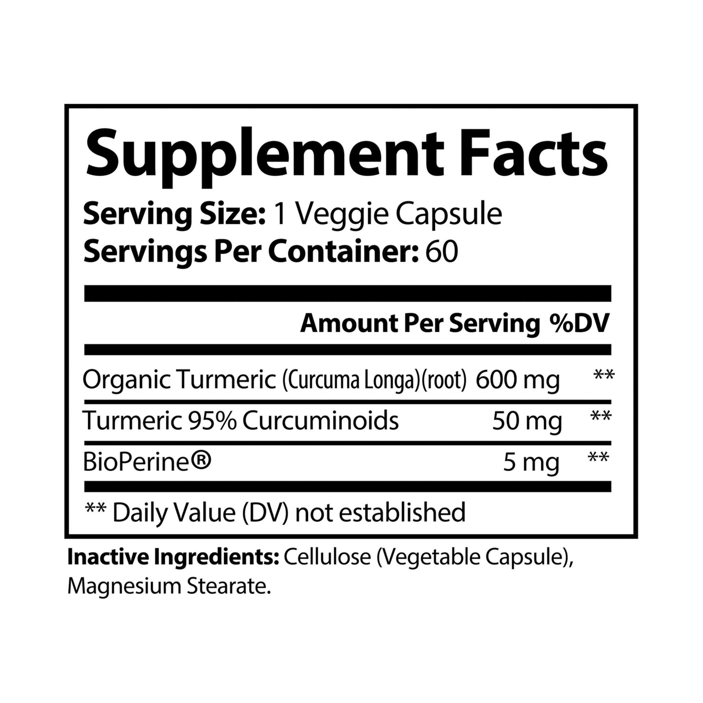 Turmeric with BioPerine® (Black Pepper Fruit Extract)- Antioxidant & Muscle Support, 60 Vegan Capsules