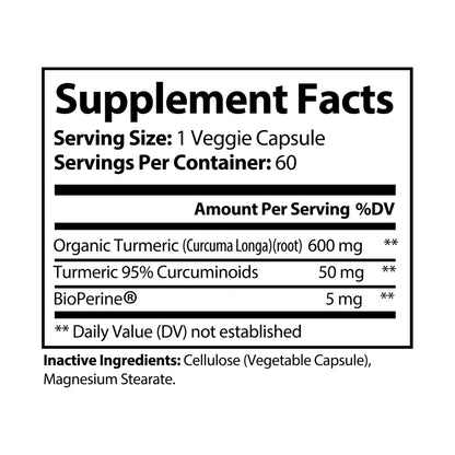 Turmeric with BioPerine® (Black Pepper Fruit Extract)- Antioxidant & Muscle Support, 60 Vegan Capsules