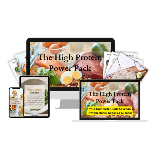 High protein digital recipe pack cover featuring clean meals with macros