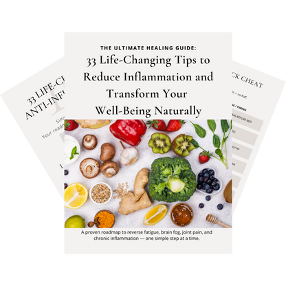 Digital cover of The Complete Inflammation Reset System™ showing meal plan, gut healing blueprint, and detox guides.
