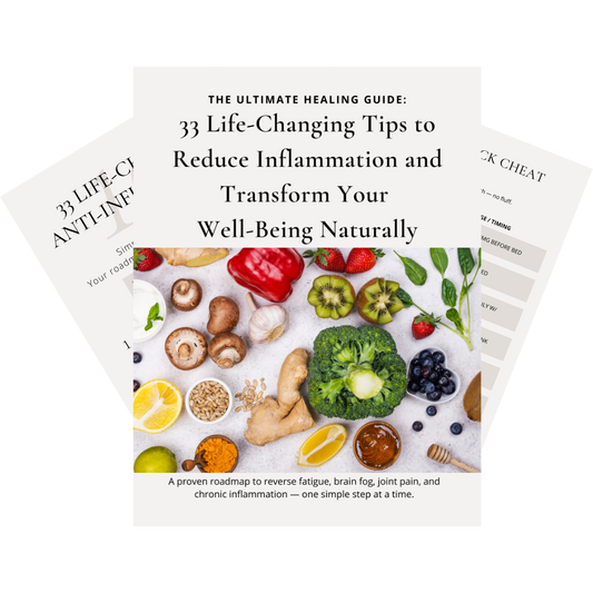 Digital cover of The Complete Inflammation Reset System™ showing meal plan, gut healing blueprint, and detox guides.