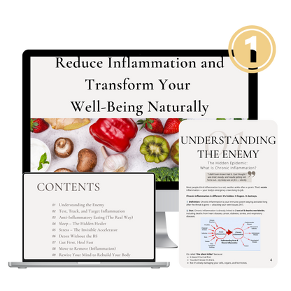 6-step gut healing blueprint and antioxidant-rich food chart featured in the system.